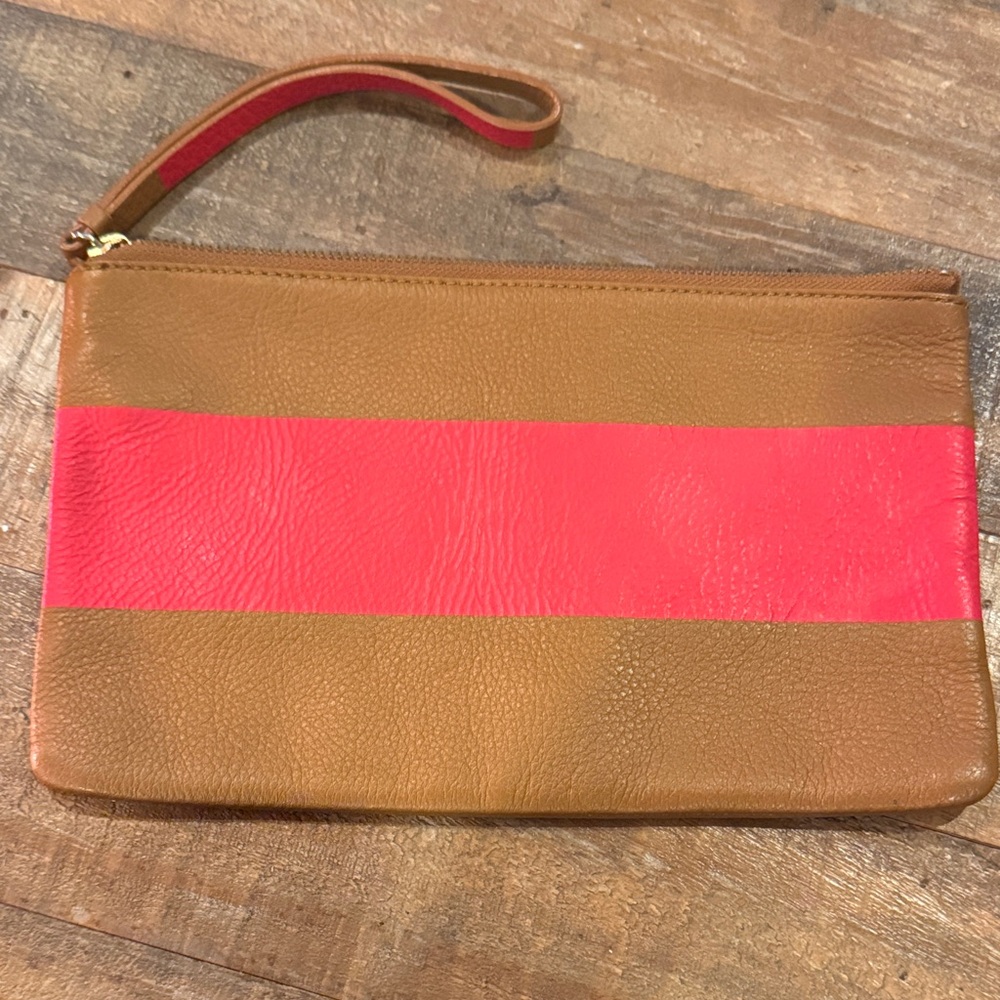 Gap Leather Zip Pouch Red and Brown